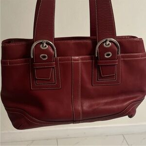 Coach Red Leather Shoulder Bag with Silver Hardware